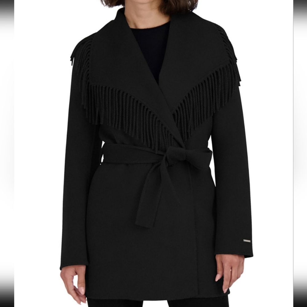 NWT TAHARI | $350 Fringed Front Tie Coat - Picture 2 of 6